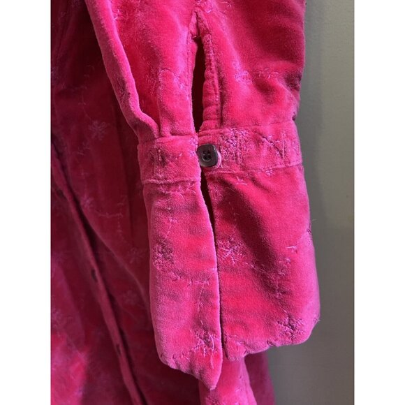 Northern Isles Womens Large Hot Pink Velvet Shacket Button Up Embroidered Cotton - Picture 6 of 8